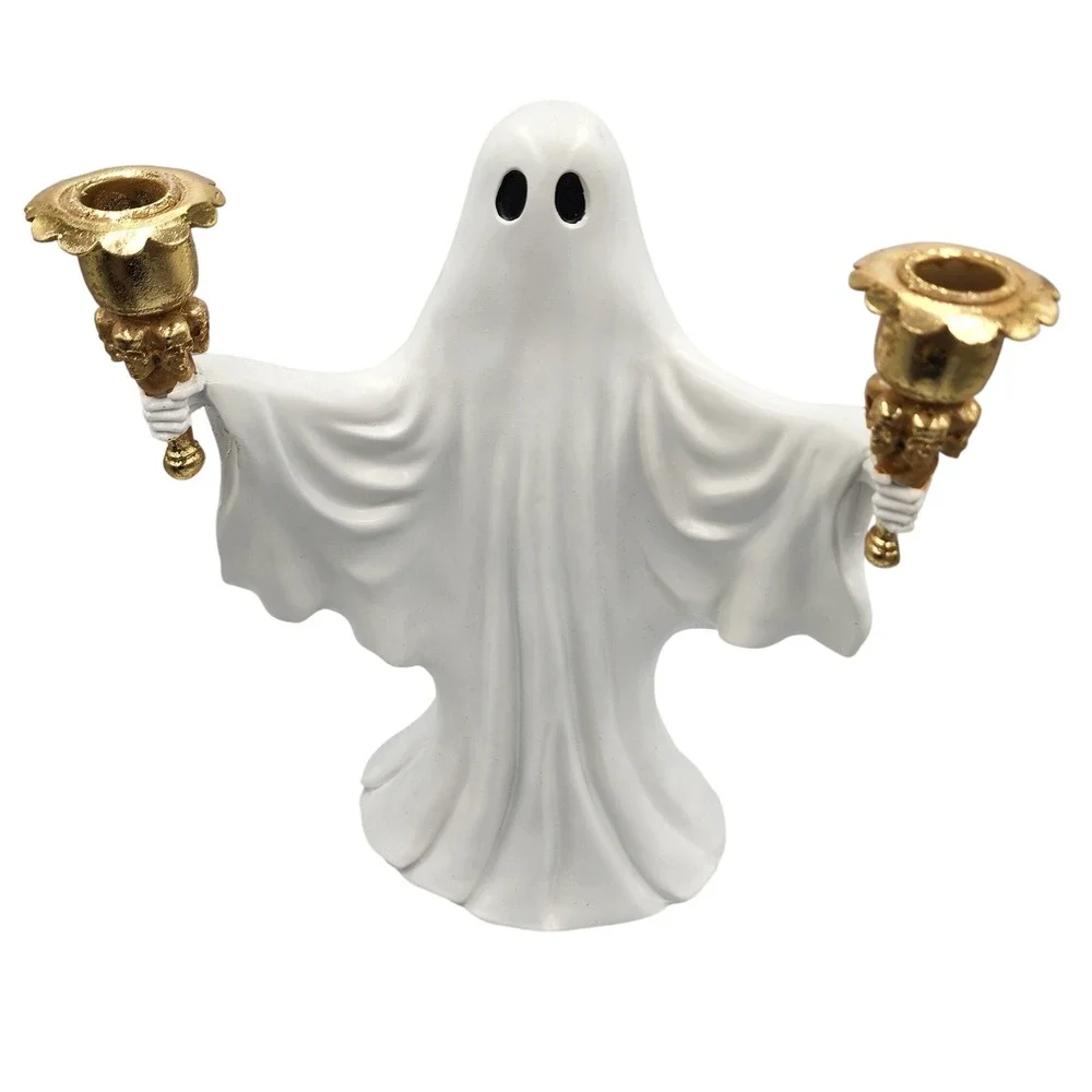 Halloween Ghost Candelabra Decor White Gold Skull Gothic Spooky 15